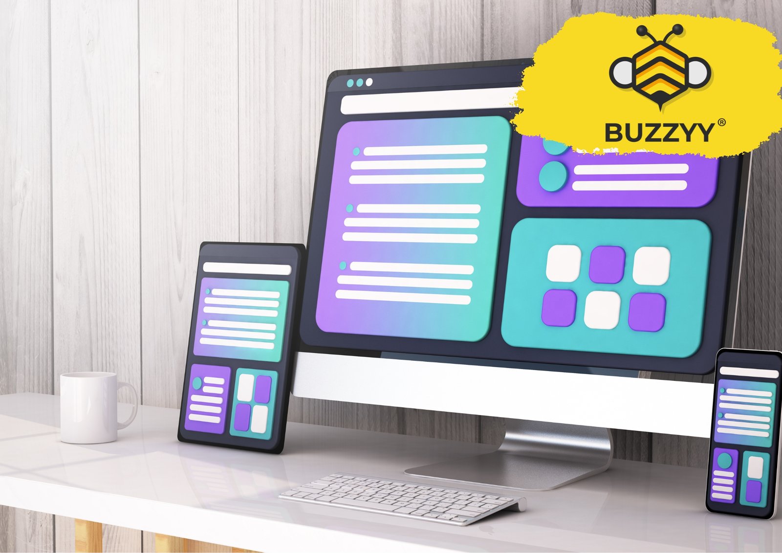 Ordenador creando una pagina web , con buzzyy.